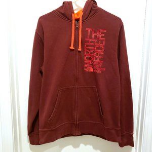 The North Face Full Zip Hoodie Sweat Shirt Burgundy Spell Out Pocket Mens Medium
